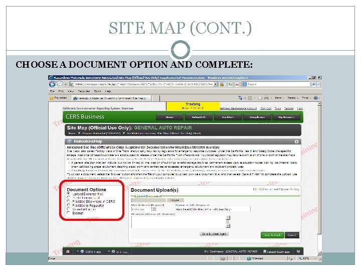 SITE MAP (CONT. ) CHOOSE A DOCUMENT OPTION AND COMPLETE: 