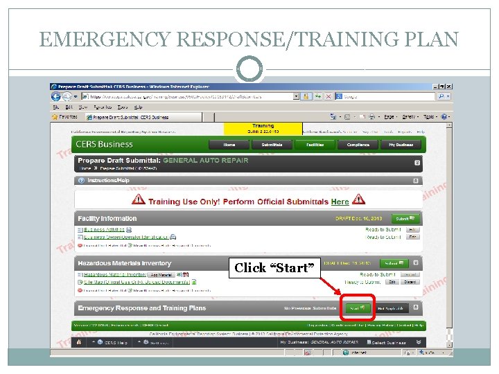 EMERGENCY RESPONSE/TRAINING PLAN Click “Start” 