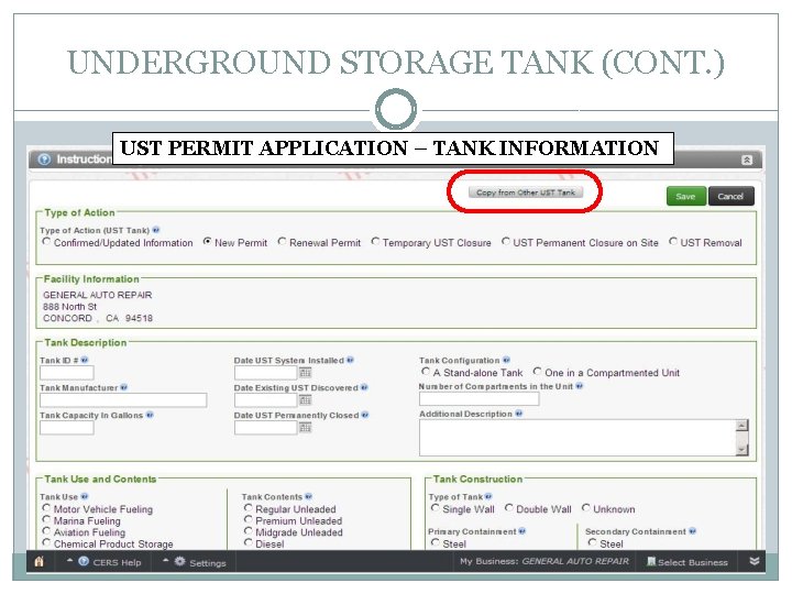 UNDERGROUND STORAGE TANK (CONT. ) UST PERMIT APPLICATION – TANK INFORMATION 