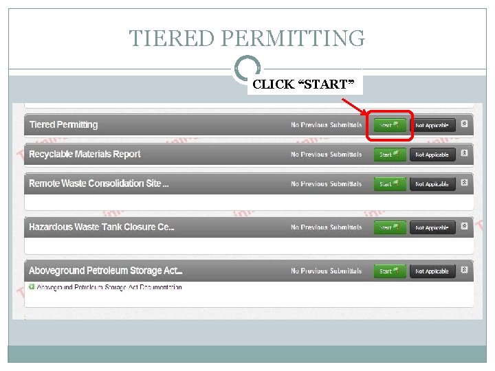 TIERED PERMITTING CLICK “START” 