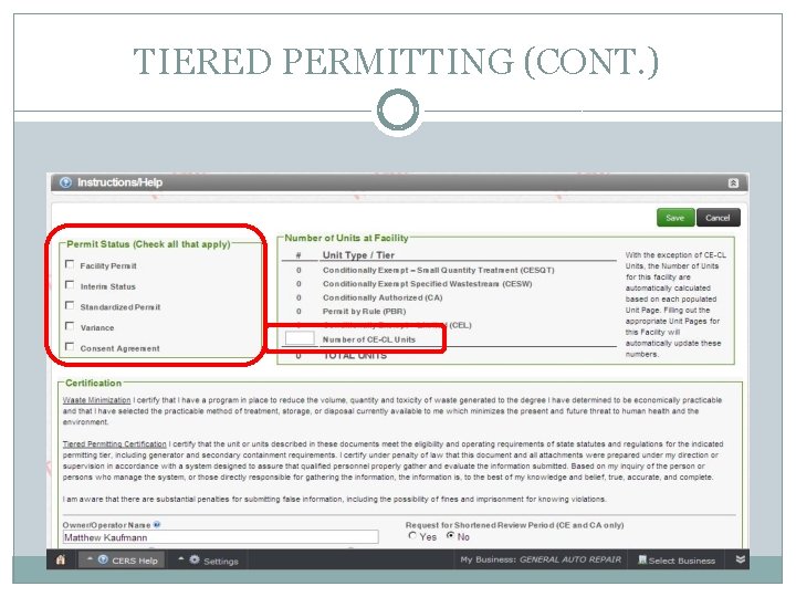 TIERED PERMITTING (CONT. ) 