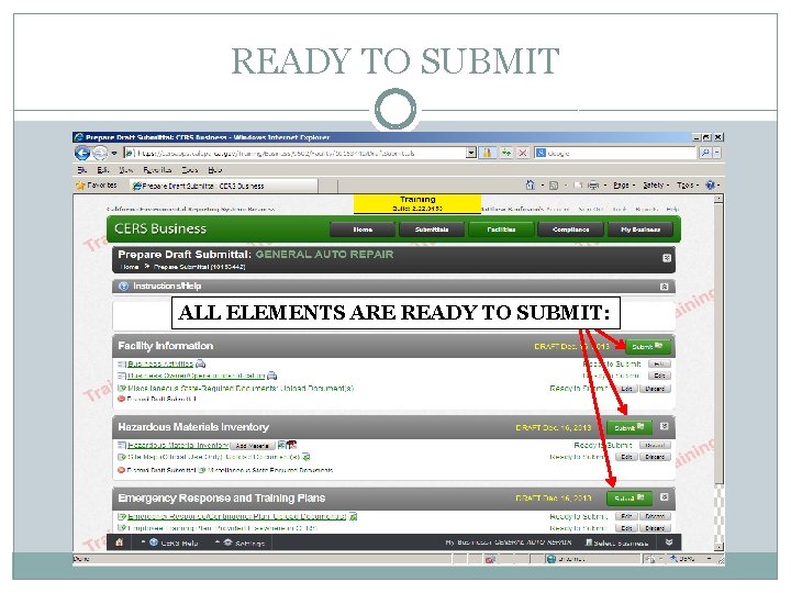 READY TO SUBMIT ALL ELEMENTS ARE READY TO SUBMIT: 
