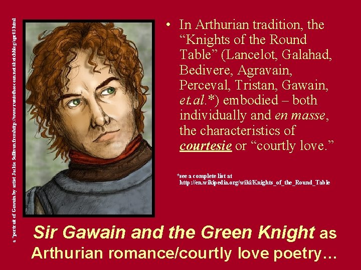 a “portrait of Gawain by artist Jackie Sullivan fromhttp: //www. runtotheocean. net/sketchblog/apr 03. html