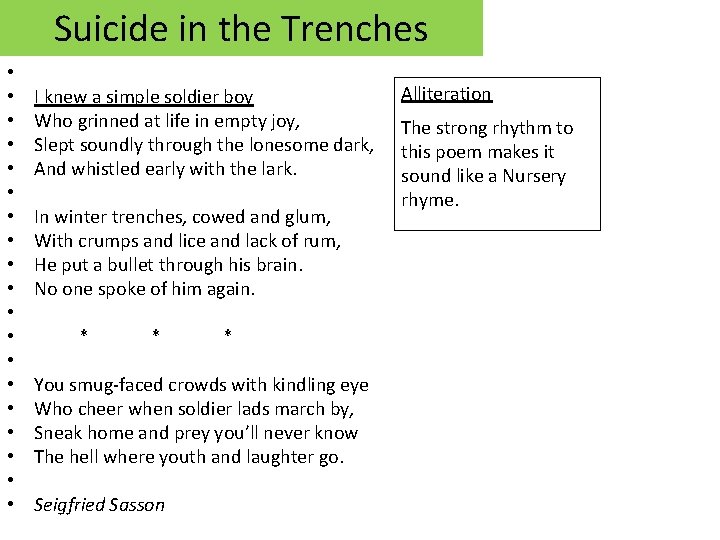 Suicide in the Trenches • • • • • I knew a simple soldier