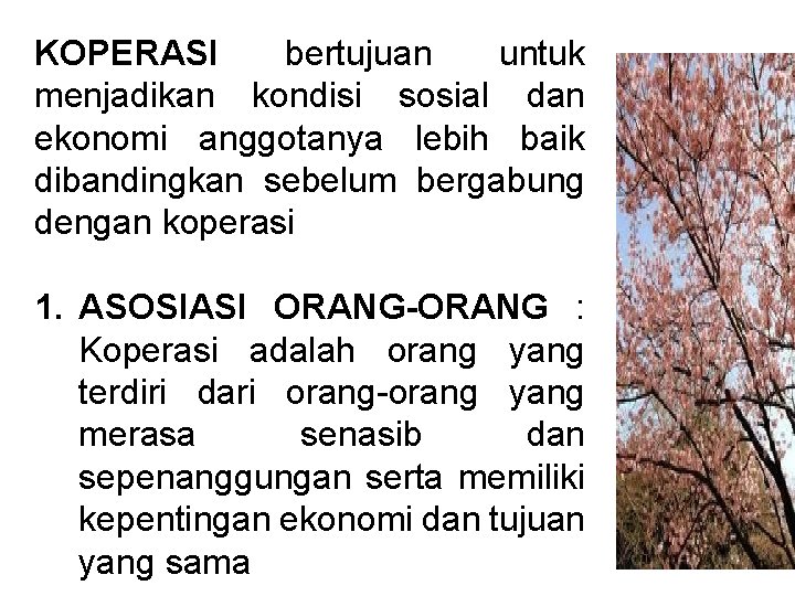 KOPERASI bertujuan untuk menjadikan kondisi sosial dan ekonomi anggotanya lebih baik dibandingkan sebelum bergabung