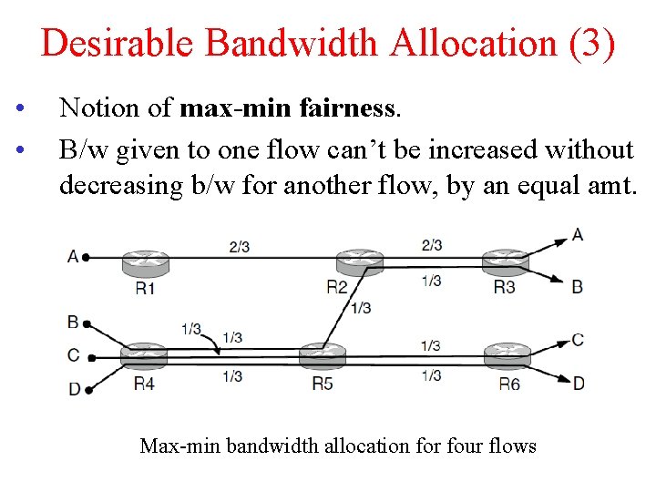 Desirable Bandwidth Allocation (3) • • Notion of max-min fairness. B/w given to one