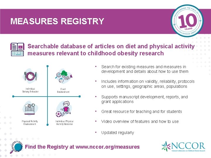 MEASURES REGISTRY Searchable database of articles on diet and physical activity measures relevant to