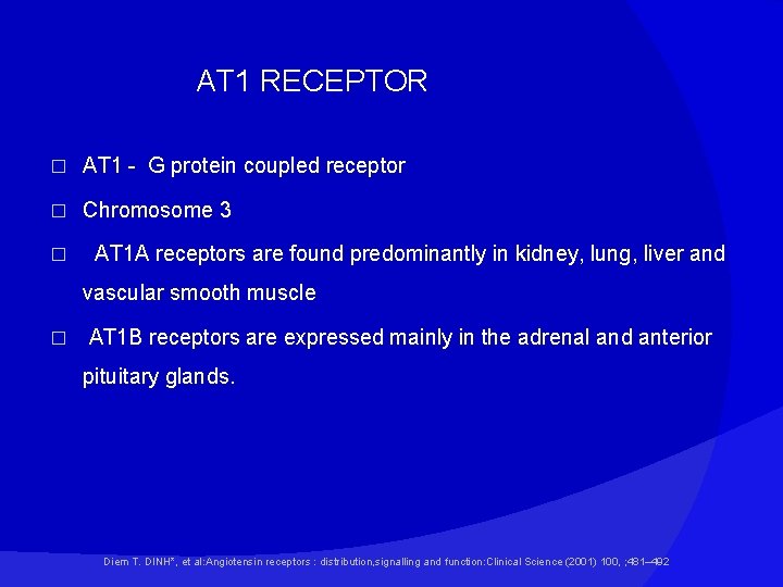 AT 1 RECEPTOR � AT 1 - G protein coupled receptor � Chromosome 3