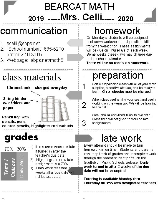 BEARCAT MATH 2019 ----- Mrs. Celli----- 2020 ------------------------------------ communication homework On Mondays, students will
