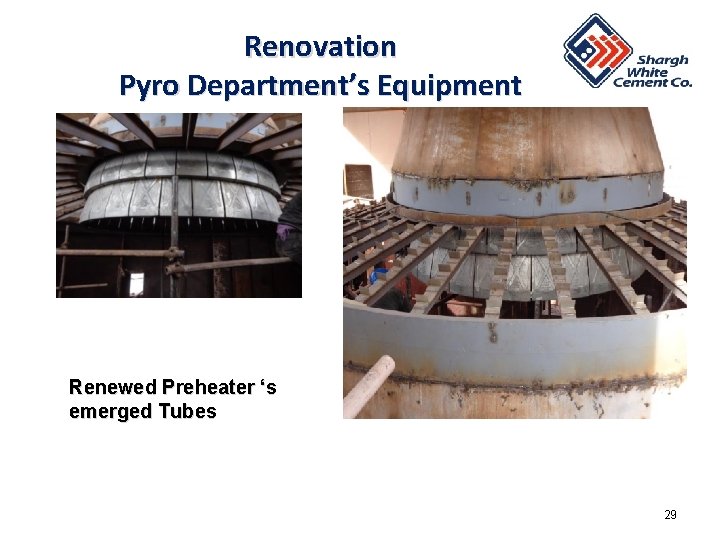 Renovation Pyro Department’s Equipment Renewed Preheater ‘s emerged Tubes 29 Renovation Pyro Department’s Equipment Renewed Preheater ‘s emerged Tubes 29
