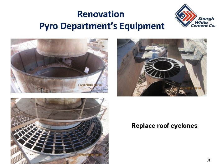 Renovation Pyro Department’s Equipment Replace roof cyclones 31 Renovation Pyro Department’s Equipment Replace roof cyclones 31