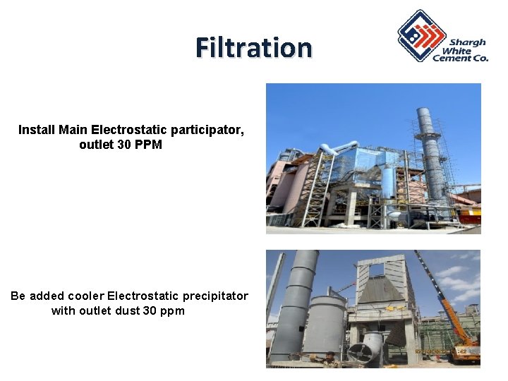 Filtration Install Main Electrostatic participator, outlet 30 PPM Be added cooler Electrostatic precipitator with Filtration Install Main Electrostatic participator, outlet 30 PPM Be added cooler Electrostatic precipitator with