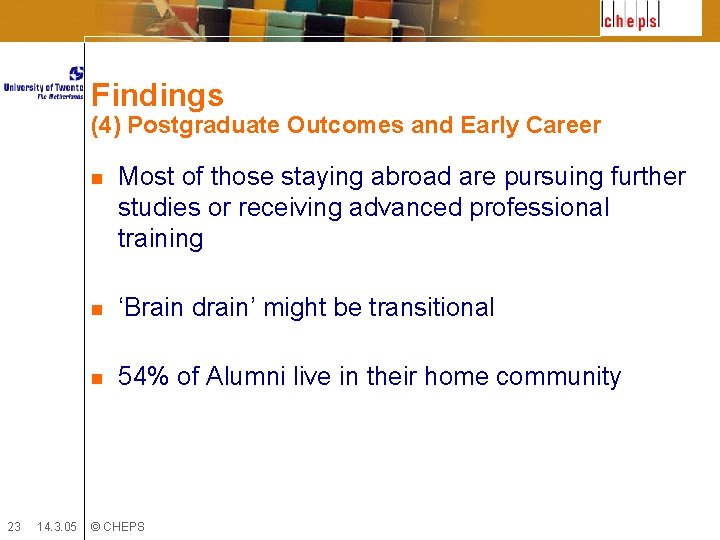 Findings (4) Postgraduate Outcomes and Early Career 23 14. 3. 05 n Most of