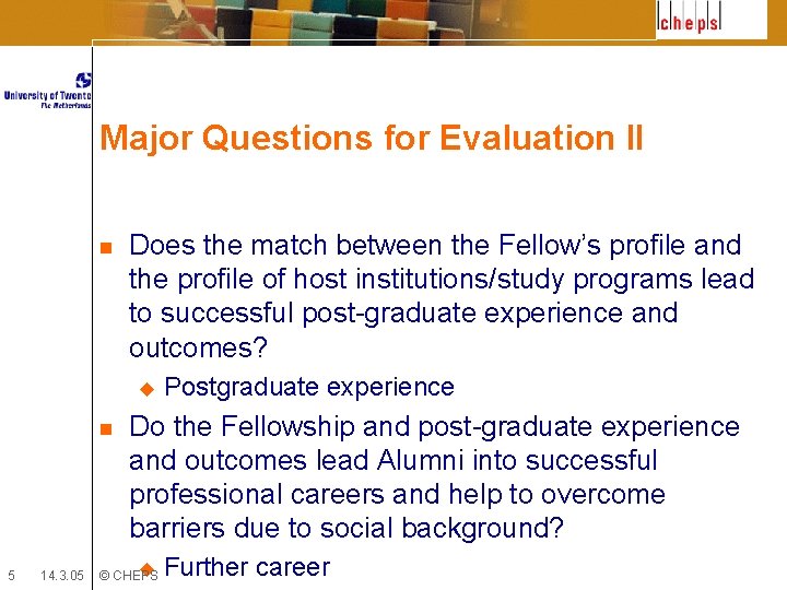 Major Questions for Evaluation II n Does the match between the Fellow’s profile and