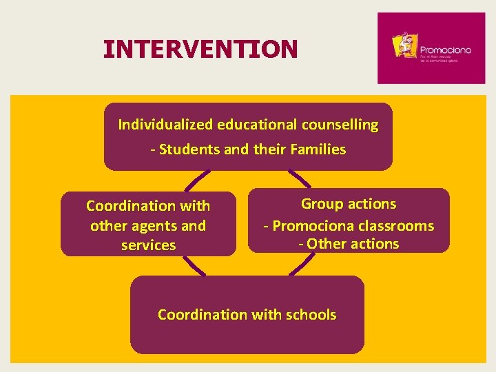 INTERVENTION Individualized educational counselling - Students and their Families Coordination with other agents and