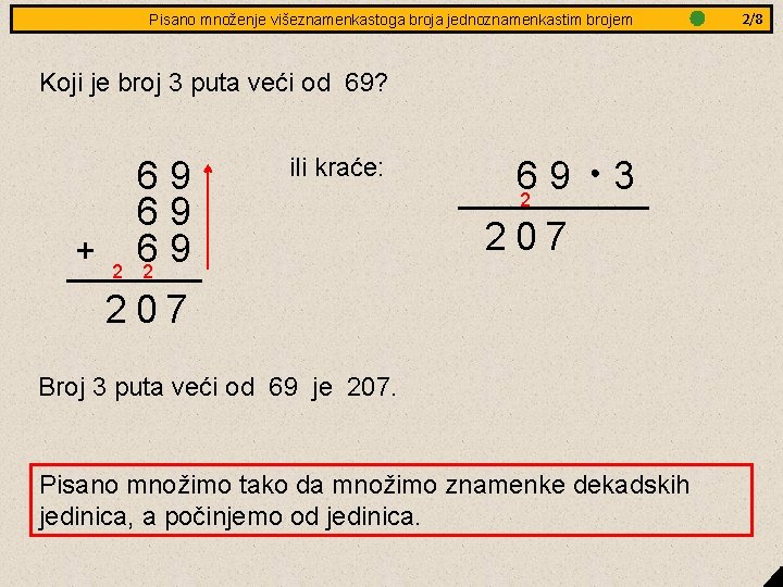 Pisano množenje višeznamenkastoga Jednakostranični trokut broja- jednoznamenkastim obradba brojem Koji je broj 3 puta