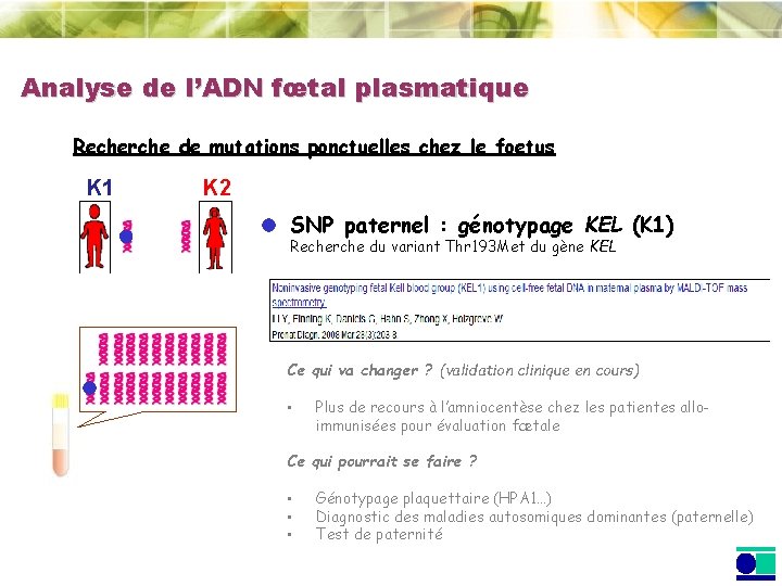 Analyse de l’ADN fœtal plasmatique Recherche de mutations ponctuelles chez le foetus K 1