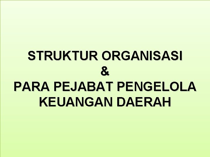 STRUKTUR ORGANISASI & PARA PEJABAT PENGELOLA KEUANGAN DAERAH 