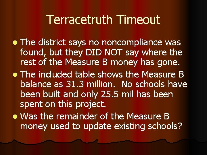Terracetruth Timeout l The district says no noncompliance was found, but they DID NOT