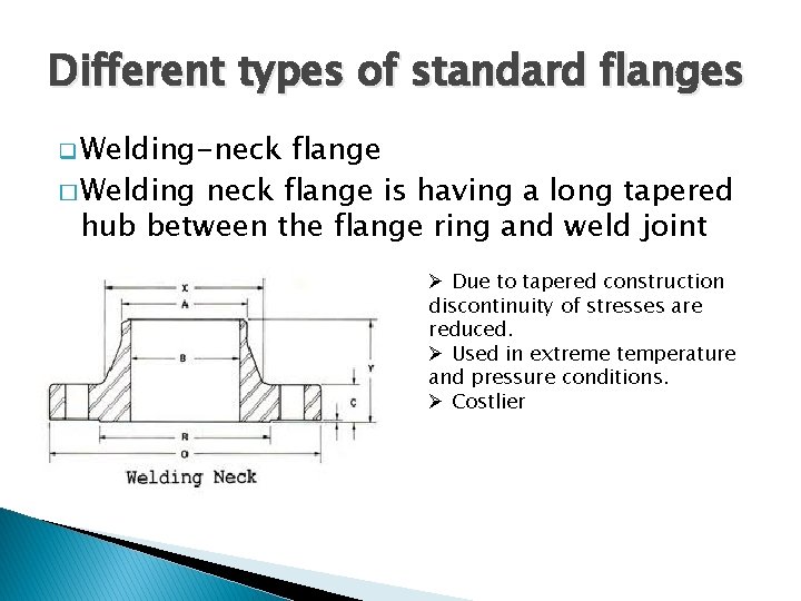 Different types of standard flanges q Welding-neck flange � Welding neck flange is having
