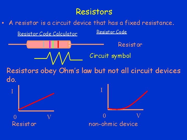 Resistors • A resistor is a circuit device that has a fixed resistance. Resistor