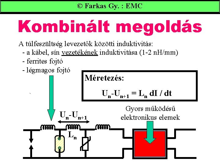 © Farkas Gy. : EMC Kombinált megoldás A túlfeszültség levezetők közötti induktivitás: - a