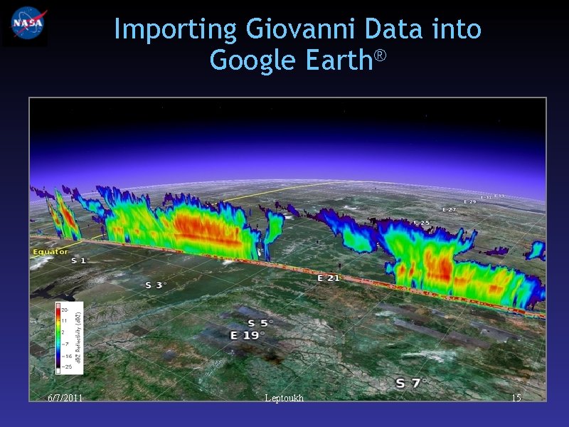 Importing Giovanni Data into Google Earth® 6/7/2011 Leptoukh 15 