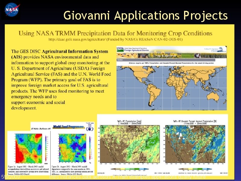 Giovanni Applications Projects 5/6/2009 Intro instances data aerosols A-Train examples applications quality future 