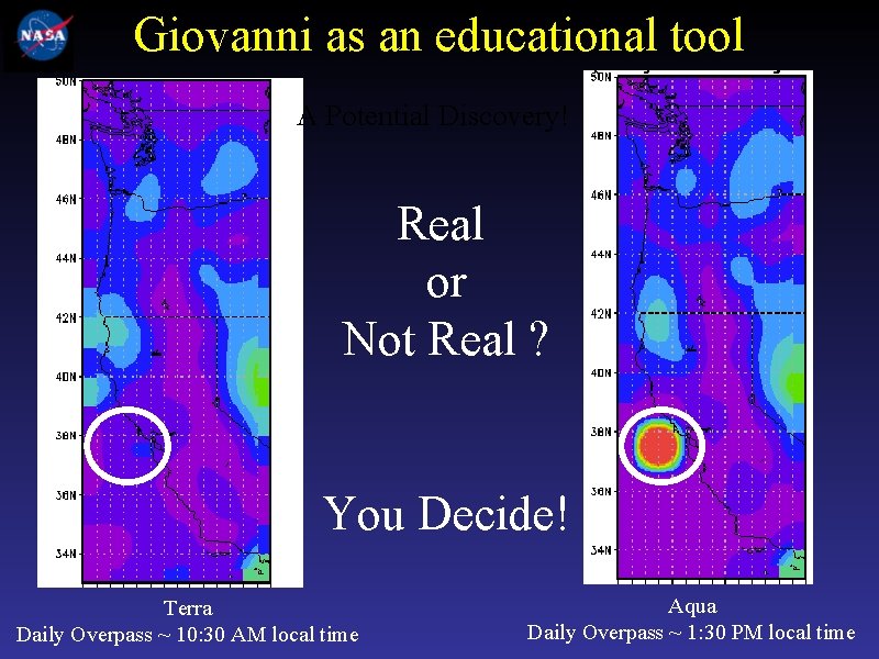Giovanni as an educational tool A Potential Discovery! Real or Not Real ? You