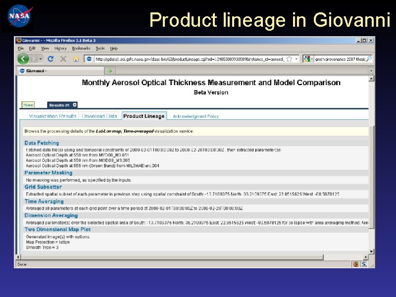 Product lineage in Giovanni 