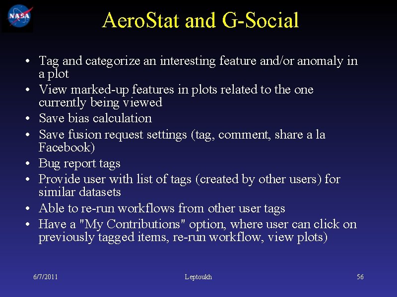 Aero. Stat and G Social • Tag and categorize an interesting feature and/or anomaly