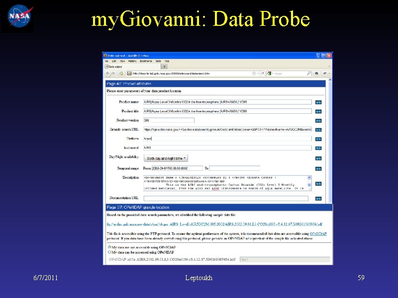 my. Giovanni: Data Probe 6/7/2011 Leptoukh 59 