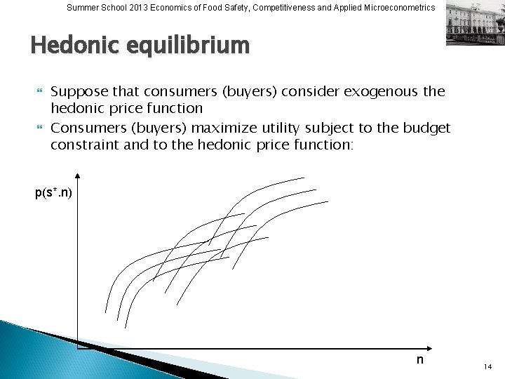 Summer School 2013 Economics of Food Safety, Competitiveness and Applied Microeconometrics Hedonic equilibrium Suppose