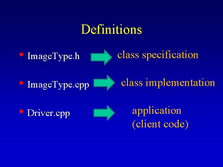 Definitions • Image. Type. h • Image. Type. cpp • Driver. cpp class specification