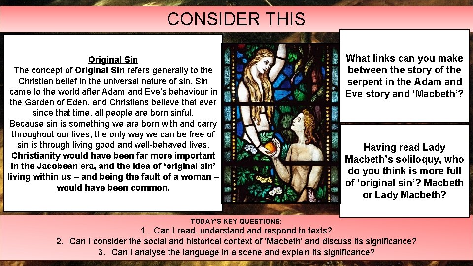 CONSIDER THIS Original Sin The concept of Original Sin refers generally to the Christian