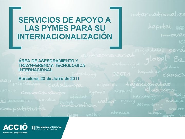 SERVICIOS DE APOYO A LAS PYMES PARA SU INTERNACIONALIZACIÓN ÁREA DE ASESORAMIENTO Y TRASNFERENCIA