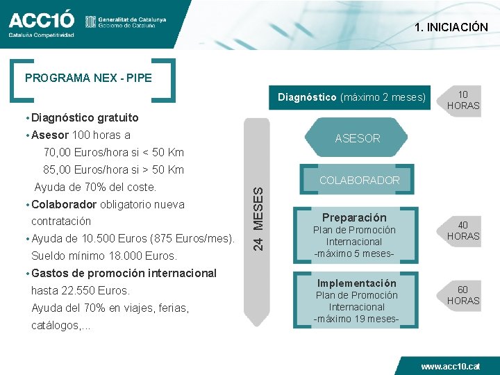 1. INICIACIÓN PROGRAMA NEX - PIPE Diagnóstico (máximo 2 meses) 10 HORAS • Diagnóstico