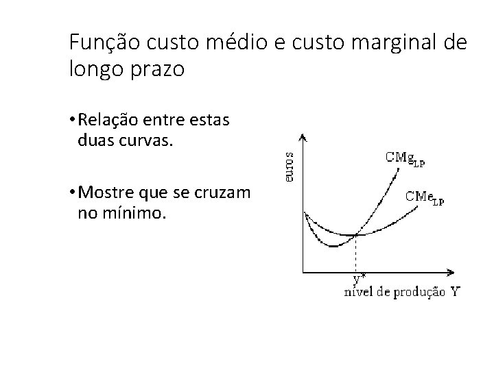 Função custo médio e custo marginal de longo prazo • Relação entre estas duas