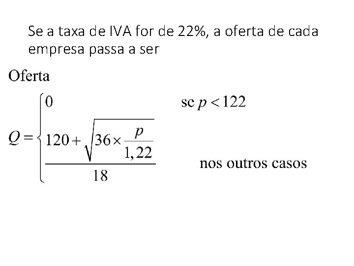 Se a taxa de IVA for de 22%, a oferta de cada empresa passa