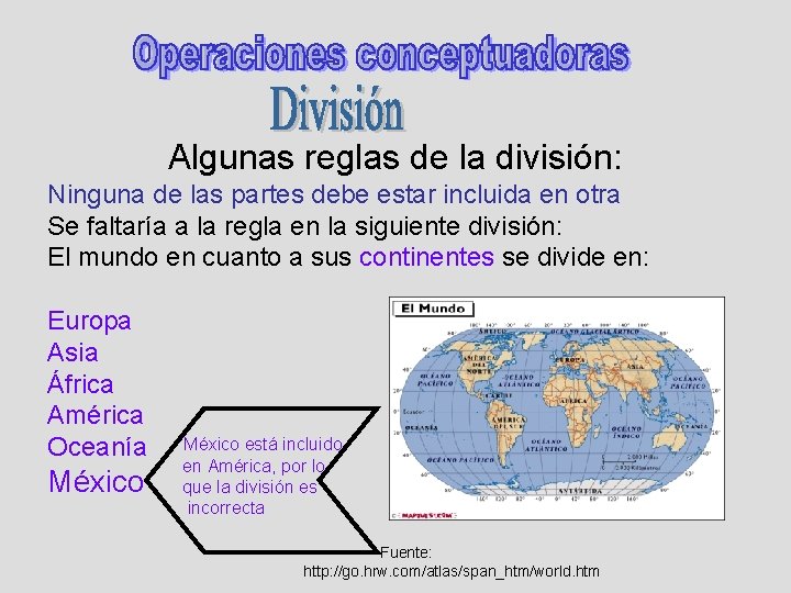 Algunas reglas de la división: Ninguna de las partes debe estar incluida en otra