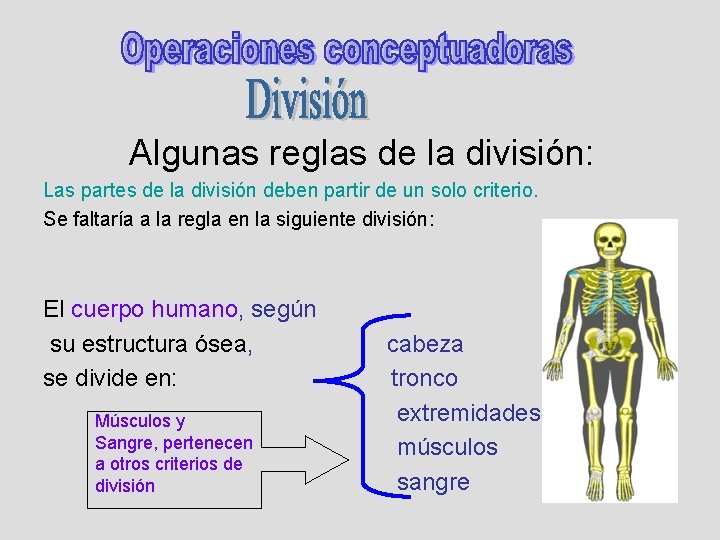 Algunas reglas de la división: Las partes de la división deben partir de un