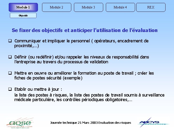 Module 1 Module 2 Module 3 Module 4 REX Objectifs Se fixer des objectifs