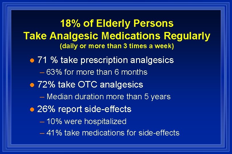 18% of Elderly Persons Take Analgesic Medications Regularly (daily or more than 3 times