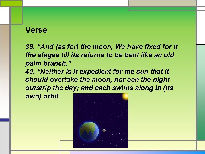 Verse 39. “And (as for) the moon, We have fixed for it the stages
