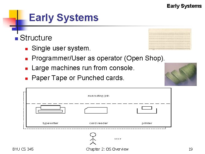 Early Systems n Structure n n Single user system. Programmer/User as operator (Open Shop).