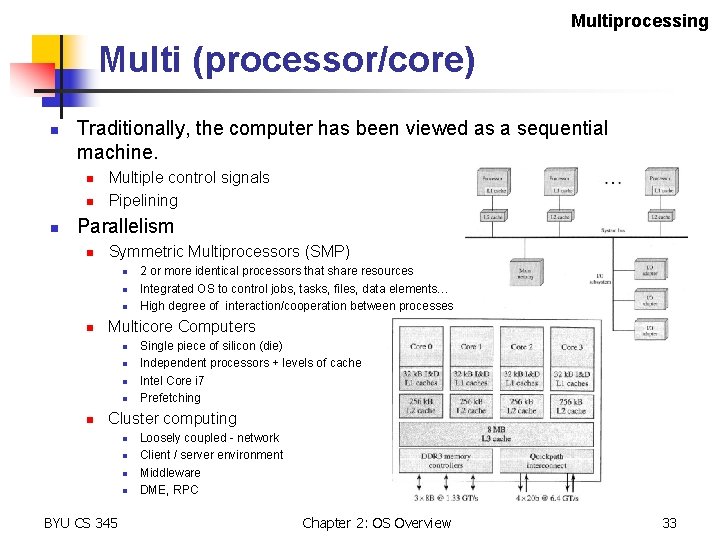 Multiprocessing Multi (processor/core) n Traditionally, the computer has been viewed as a sequential machine.