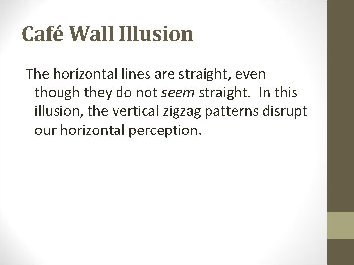 Café Wall Illusion The horizontal lines are straight, even though they do not seem