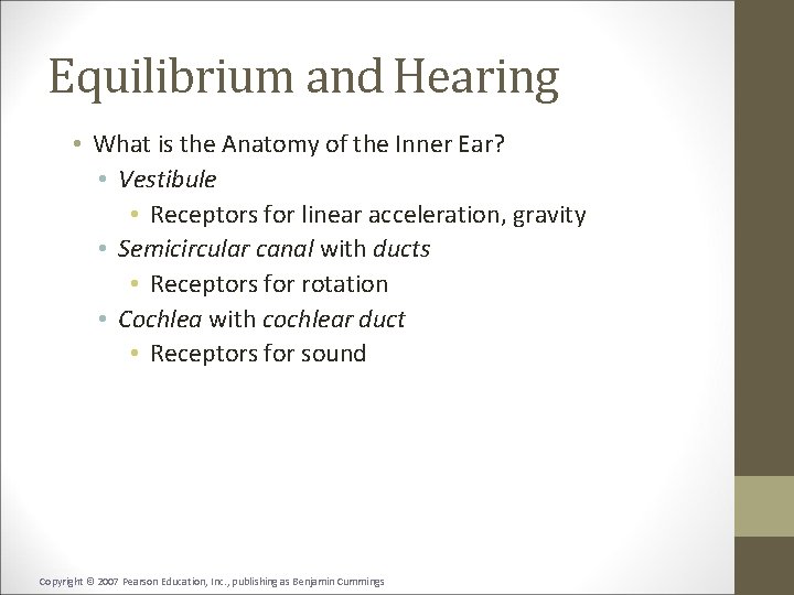 Equilibrium and Hearing • What is the Anatomy of the Inner Ear? • Vestibule