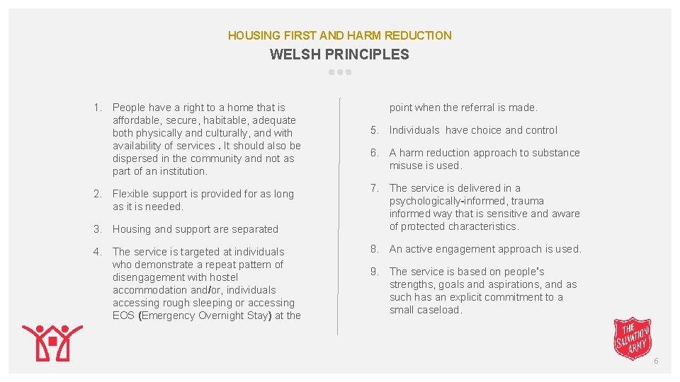 HOUSING FIRST AND HARM REDUCTION WELSH PRINCIPLES 1. People have a right to a