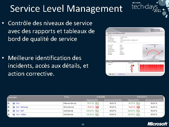 Service Level Management • Contrôle des niveaux de service avec des rapports et tableaux